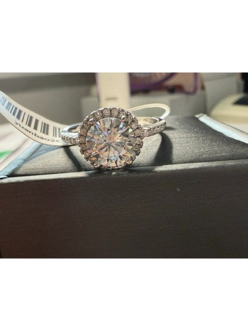 Moissanite 2.00ctw DE Round Halo Engagement Ring 925 Silver Rhodium Size 9 Band